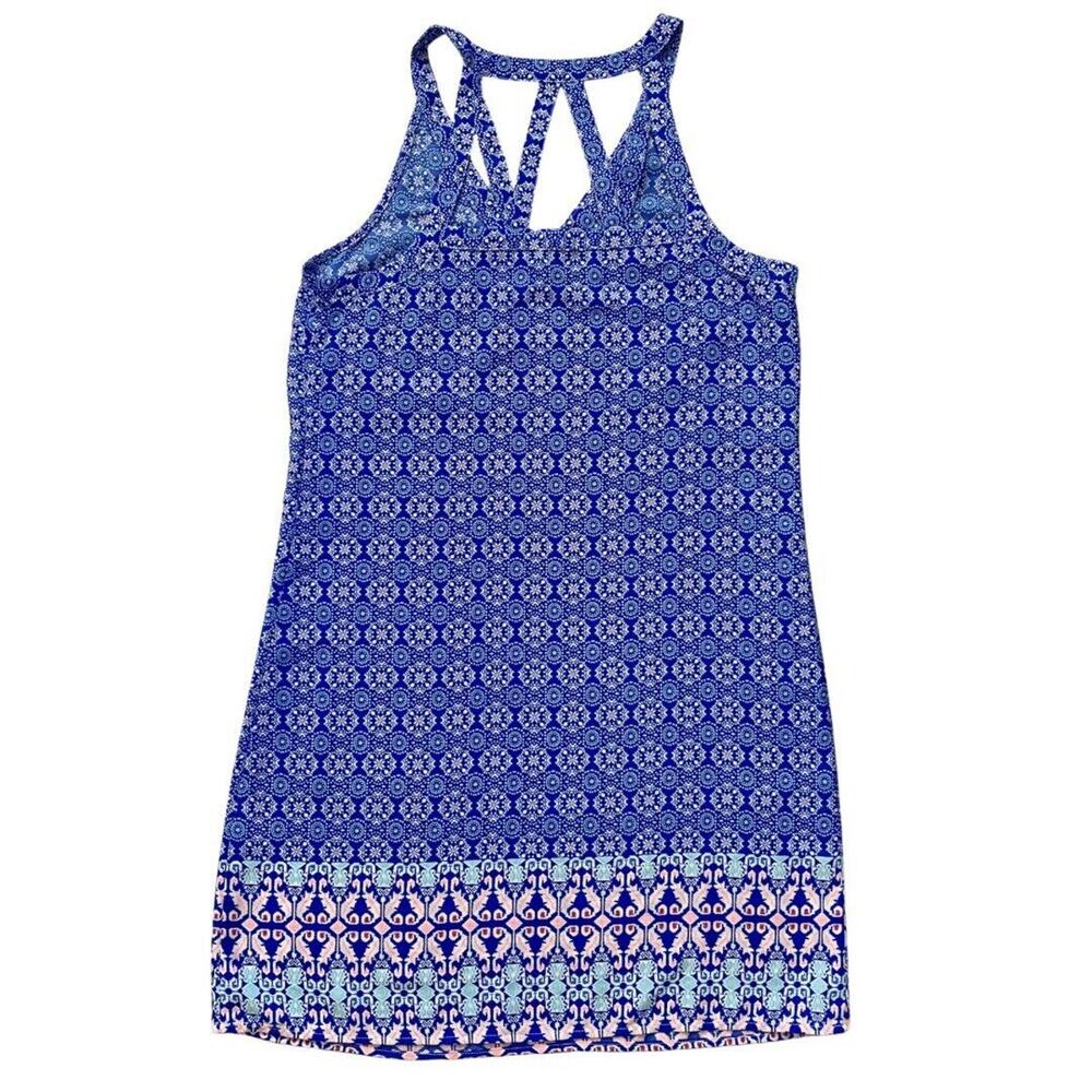 Skies Are Blue Sleeveless Dress Size Small Geometric Print Blue White